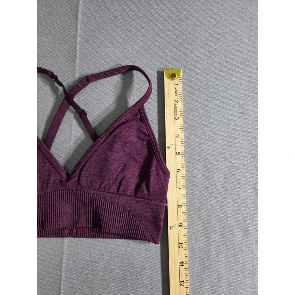 Lululemon Sports Bra Womens 4 Maroon Seamless Ribbed Yoga Open Back Strappy Gym